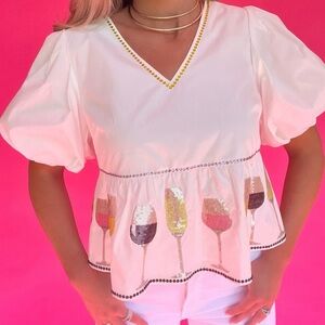 Queen of Sparkles Sequin Wine Puff Sleeve Peplum Top